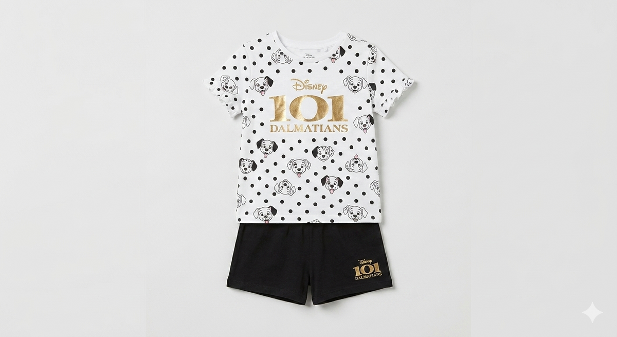 Official Disney 101 Dalmatians Girls Kids PJ Set – Short Sleeve Top & Shorts Pyjamas