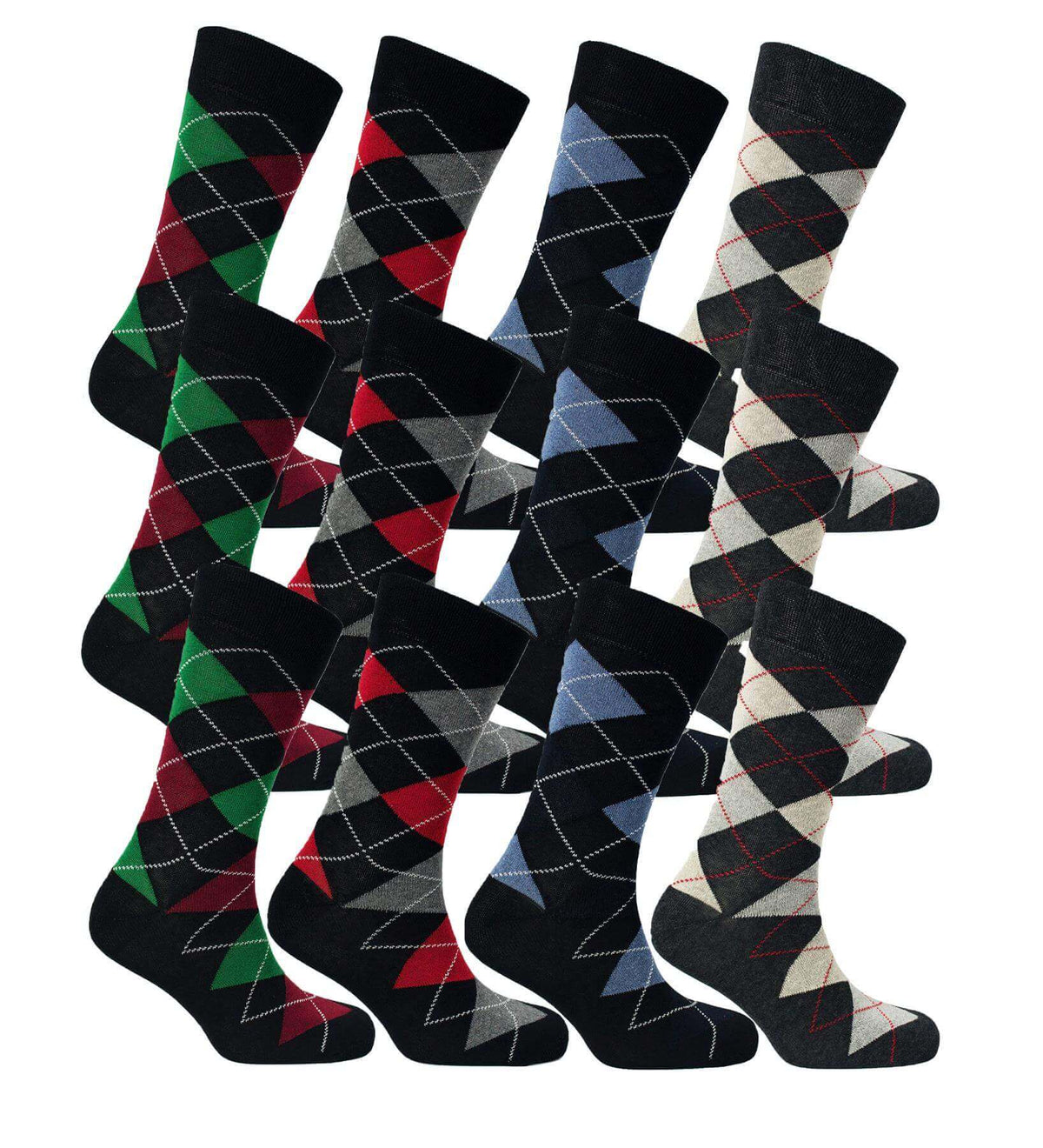 Sock Stack Men's Colourful Heel Toe Black Argyle Diamond Socks Cotton Rich Comfort Fit