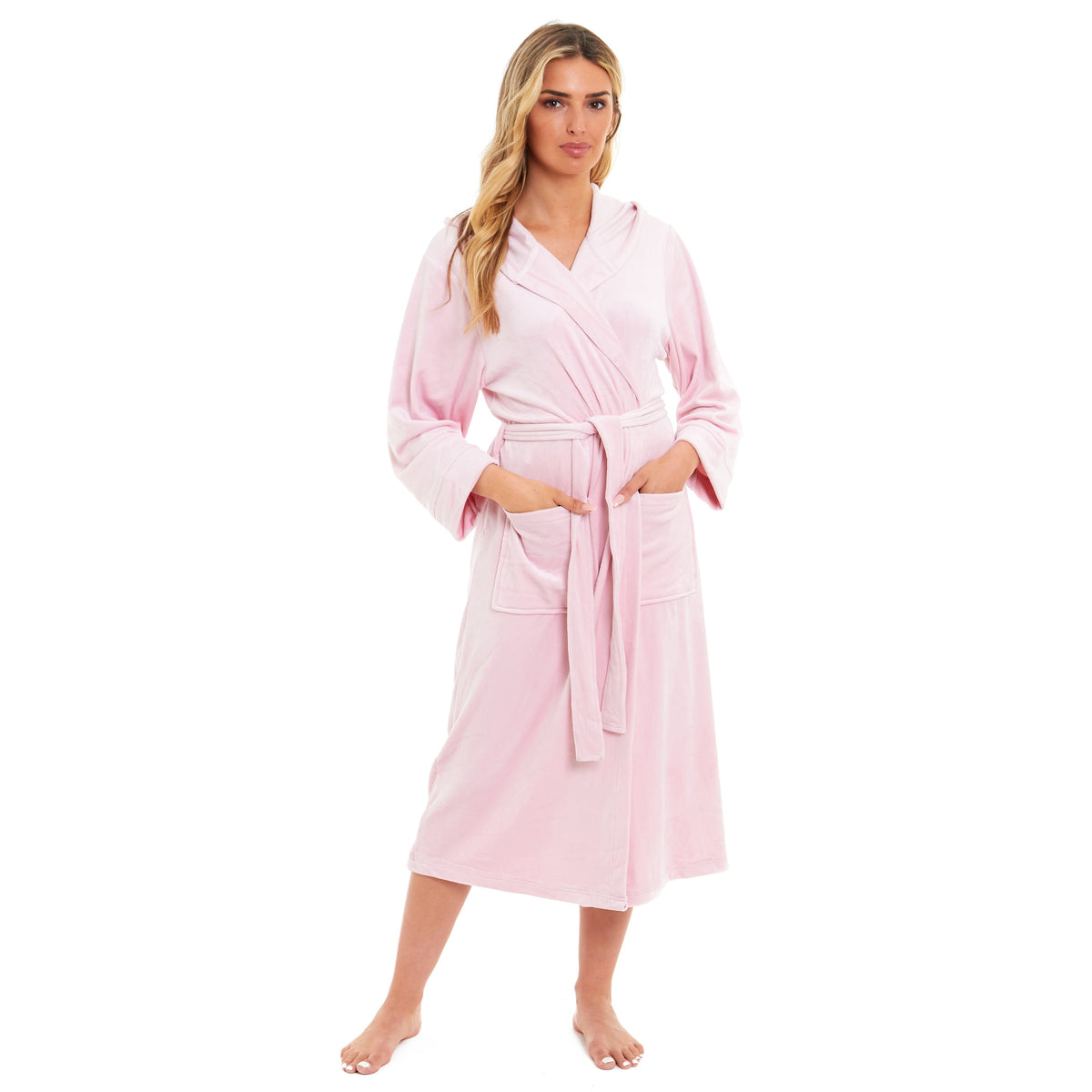 Daisy Dreamer Women's Hooded Velour Bathrobe Ultra Soft Luxurious Pink And Grey Cosy Super Soft Hotel-Style Robe