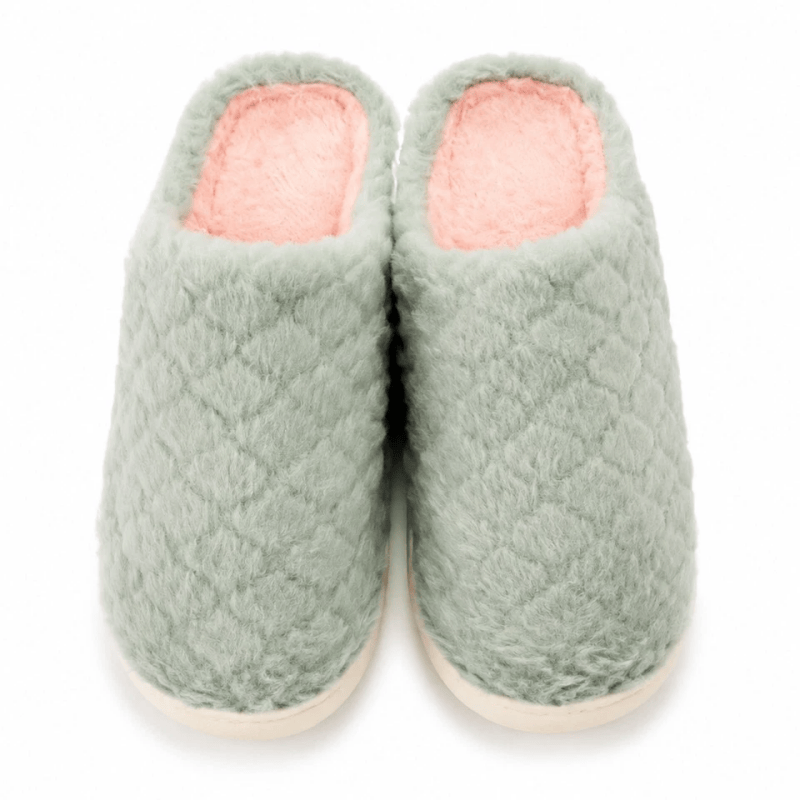 Women Fluffy Slippers Winter Warm House Slippers Soft Cosy Slip On Indoor Shoes for Ladies UK Size 3 to 4 Green