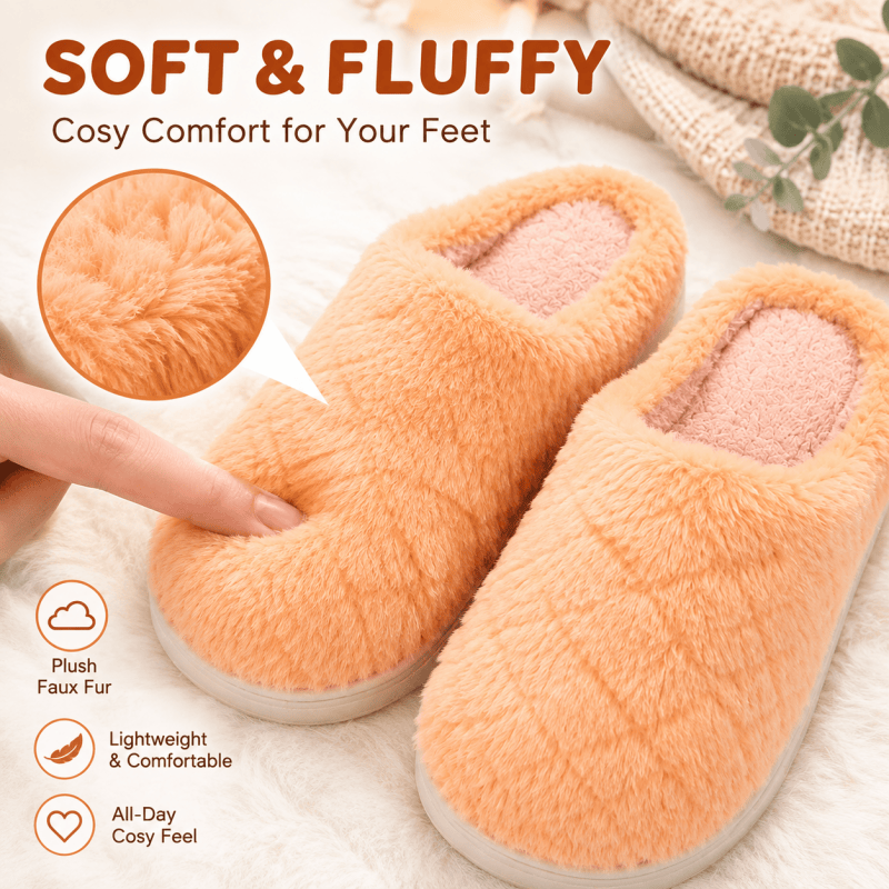 Women Fluffy Slippers Winter Warm House Slippers Soft Cosy Slip On Indoor Shoes for Ladies UK Size 6 to 7 Orange