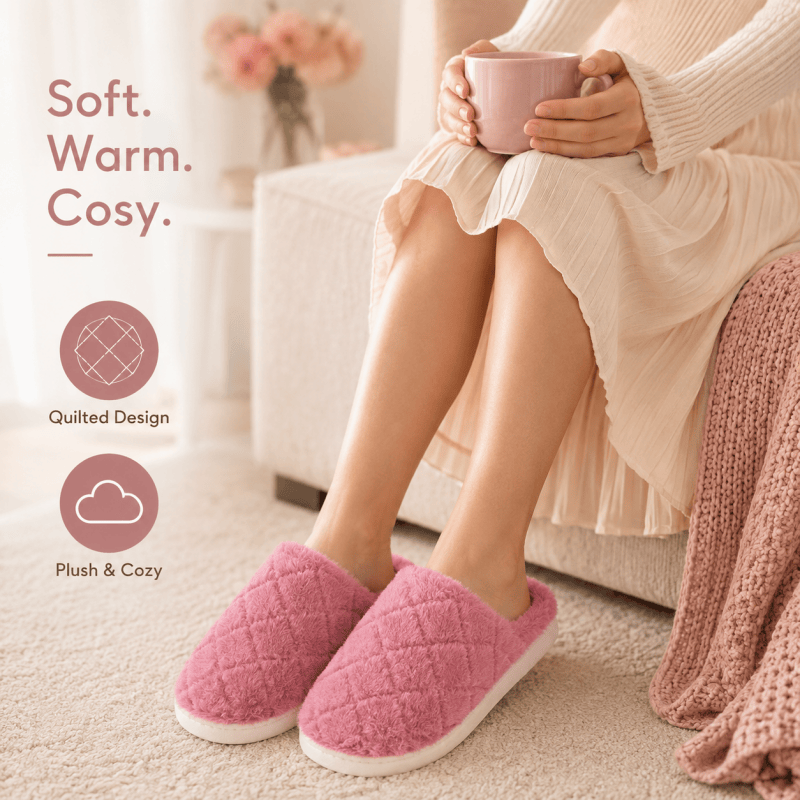 Women Fluffy Slippers Winter Warm House Slippers Soft Cosy Slip On Indoor Shoes for Ladies UK Size 4 to 5 Pink