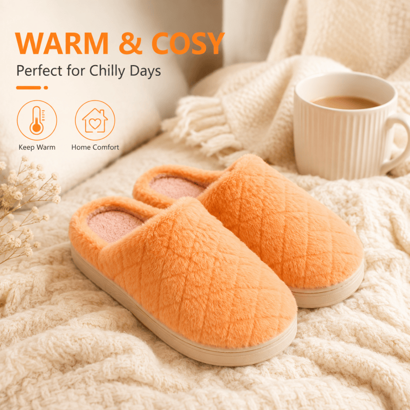 Women Fluffy Slippers Winter Warm House Slippers Soft Cosy Slip On Indoor Shoes for Ladies UK Size 4 to 5 Orange