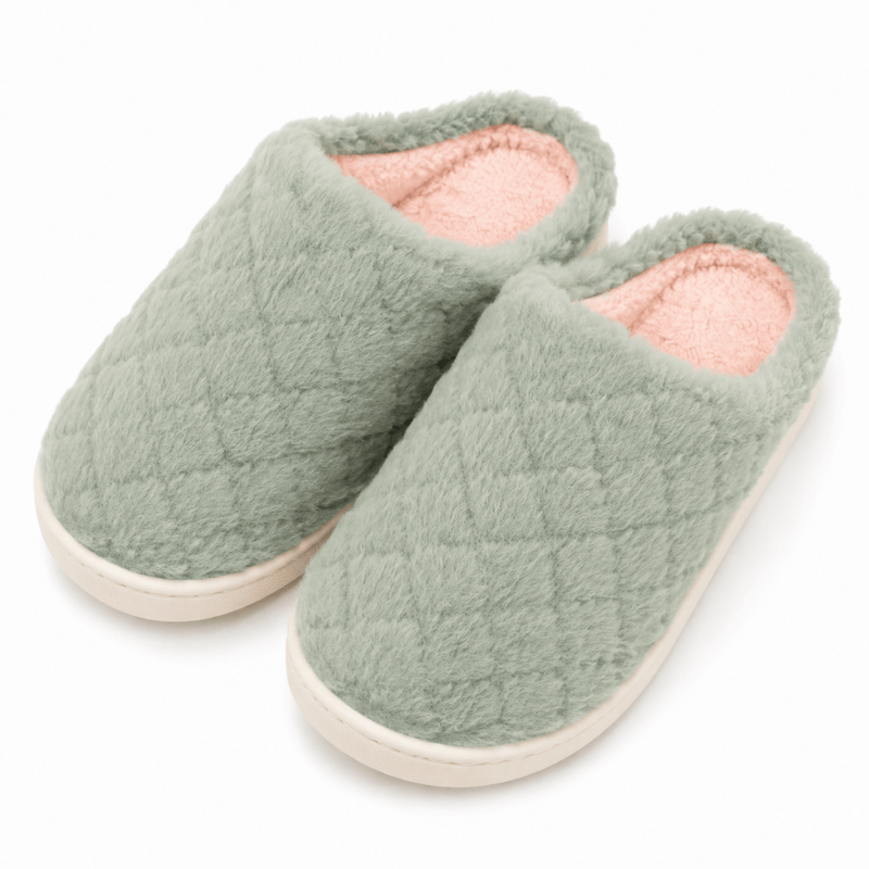 Women Fluffy Slippers Winter Warm House Slippers Soft Cosy Slip On Indoor Shoes for Ladies UK Size 4 to 5 Green