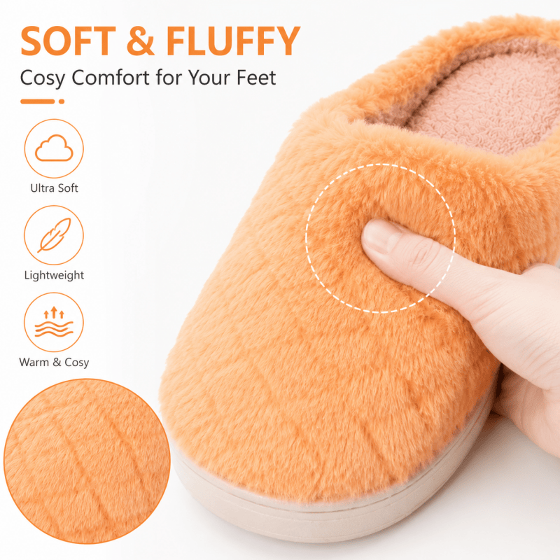 Women Fluffy Slippers Winter Warm House Slippers Soft Cosy Slip On Indoor Shoes for Ladies UK Size 6 to 7 Orange
