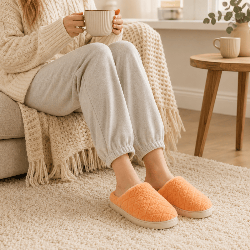 Women Fluffy Slippers Winter Warm House Slippers Soft Cosy Slip On Indoor Shoes for Ladies UK Size 4 to 5 Orange