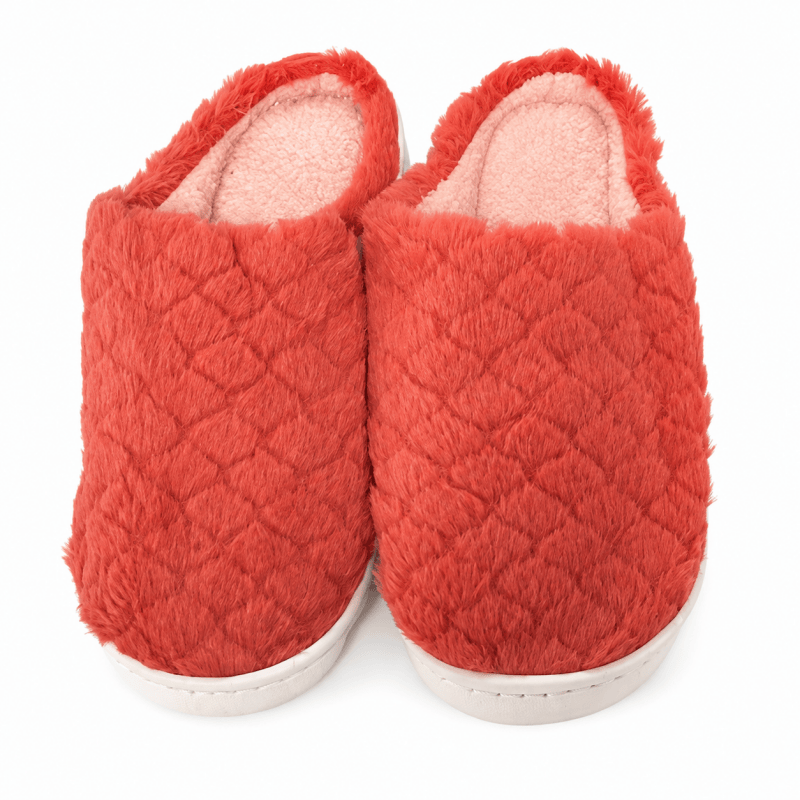 Women Fluffy Slippers Winter Warm House Slippers Soft Cosy Slip On Indoor Shoes for Ladies UK Size 3 to 4 Red