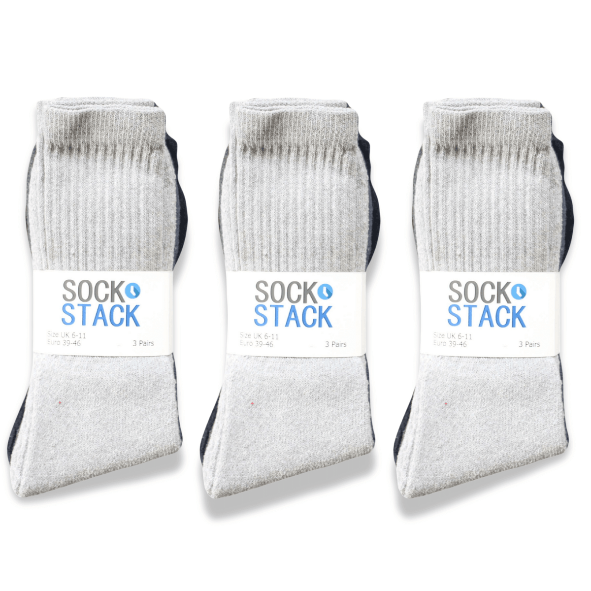 Sock Stack 30 Pairs Mens Cotton Rich Performance Sport Socks UK 6-11 Black Grey White Reinforced Heel Toe Multipack Value