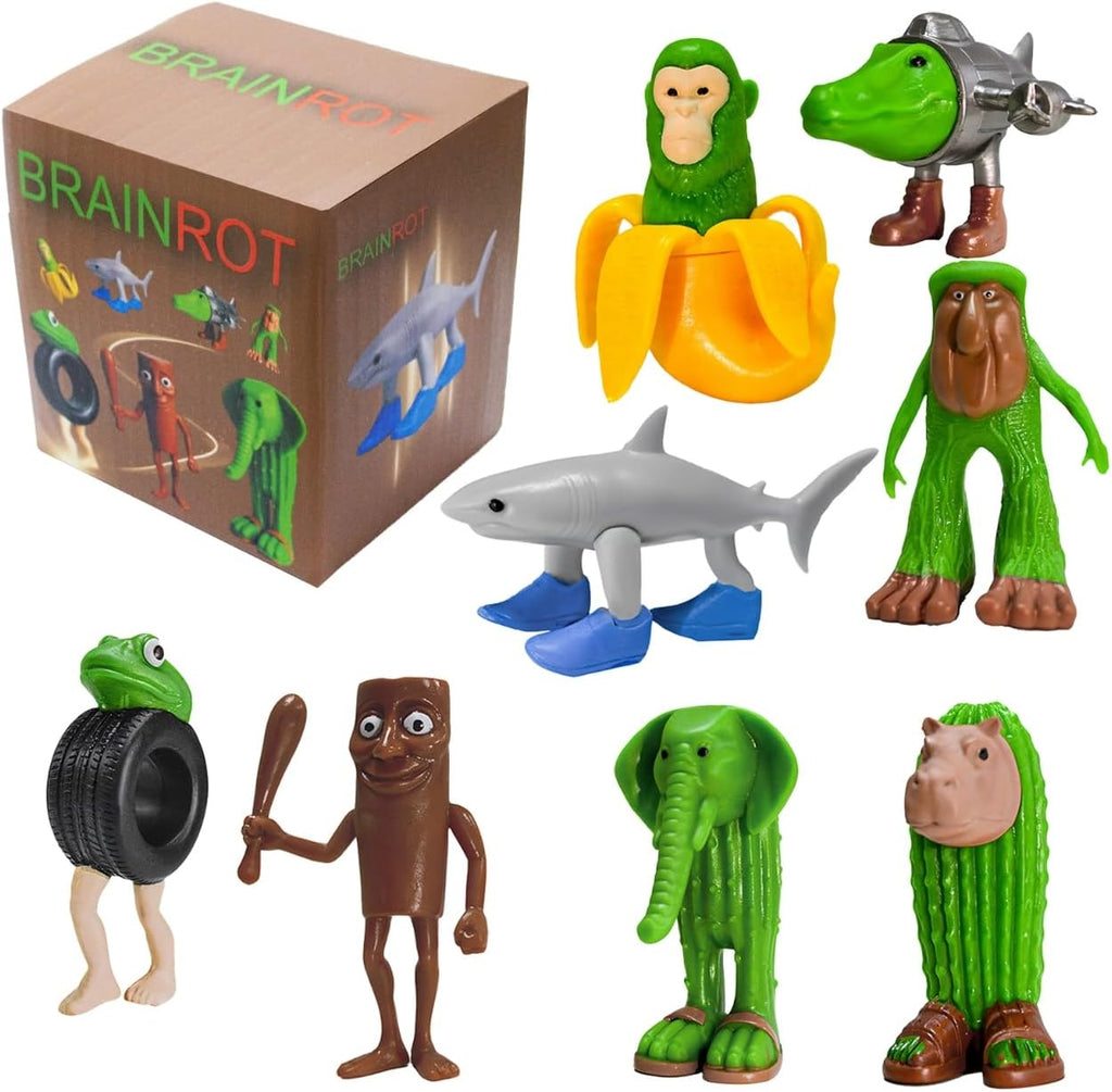 8 PCS Italian Brainrot Action Figures, Tralalero Tralala Figure Toys, Tung Tung Tung Sahur, BRR BRR Patapim, Brainrot Meme Shark Collectible Animals Figurine Doll Gifts