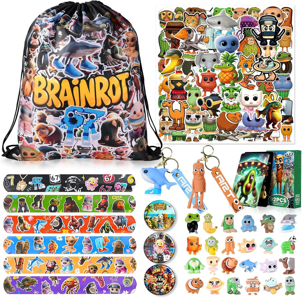 Italian Brainrot Steal a Brain Rot 136 PCS Gift Set With 24Tralalero Tralala Figurines LOMO Cards Keychains, 67 Meme backpack & More | Christmas Gifts for Meme Fans