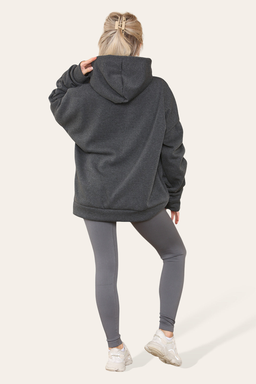 Plus Size Ruched Sleeves Hoodie With Satin Ribbon Legging Set