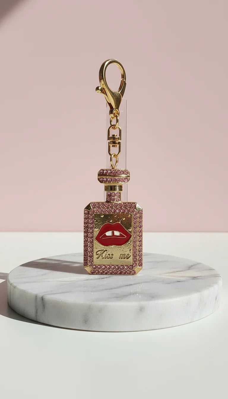 Perfume Bottle Kiss Me Crystal Key Ring & Bag Charm