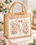 Personalised Floral Initial Jute Tote Bag | Custom Letter Monogram Bag | WOW Personalised