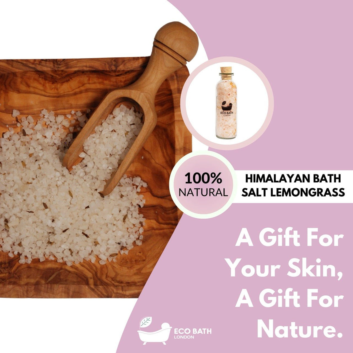 Eco Bath London Lemongrass Himalayan Bath Salt 300g - Premium Himalayan Salt Infused with Lemongrass & Calendula