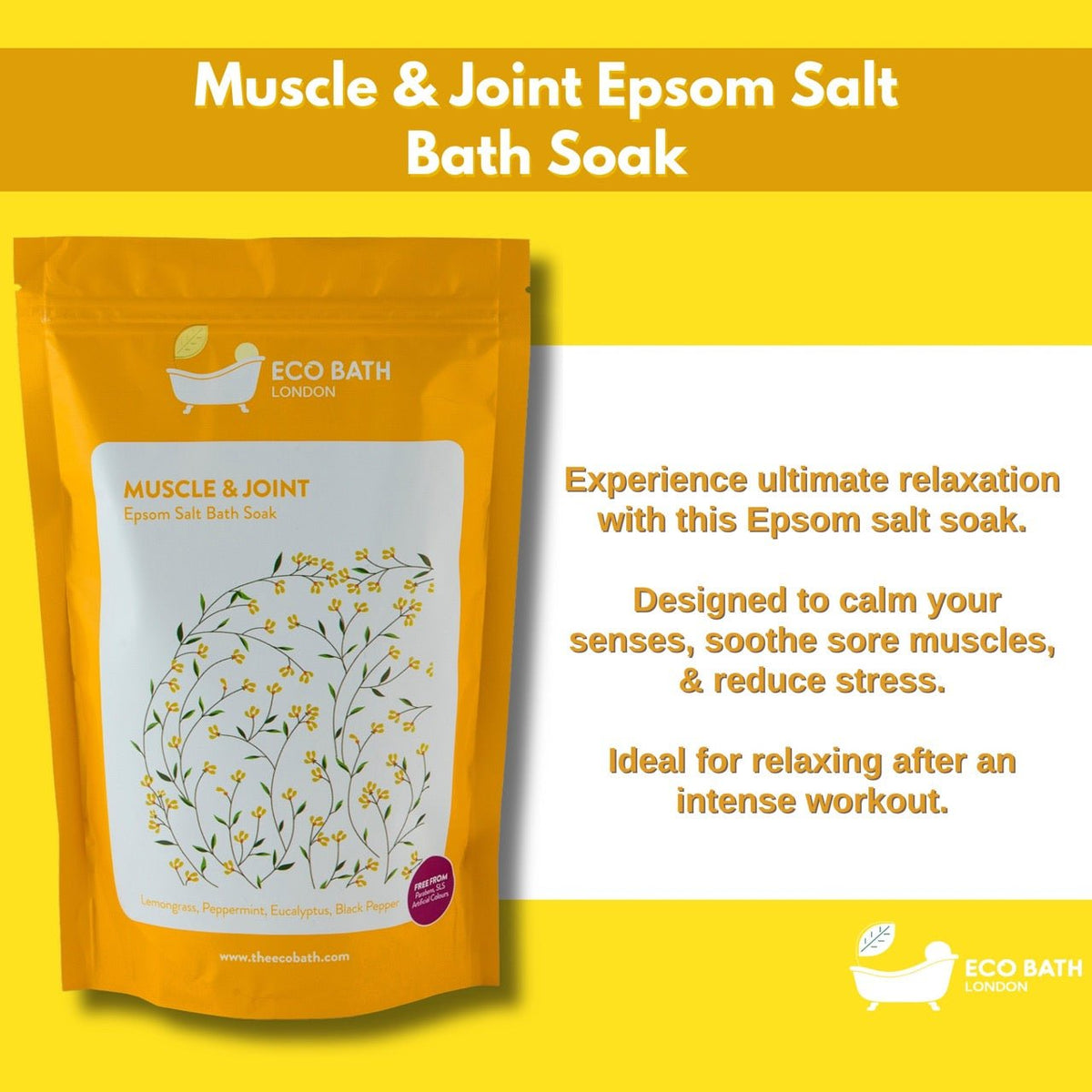 Eco Bath London Muscle and Joint Epsom Salt Bath Soak - Pouch | 500g & 1000g