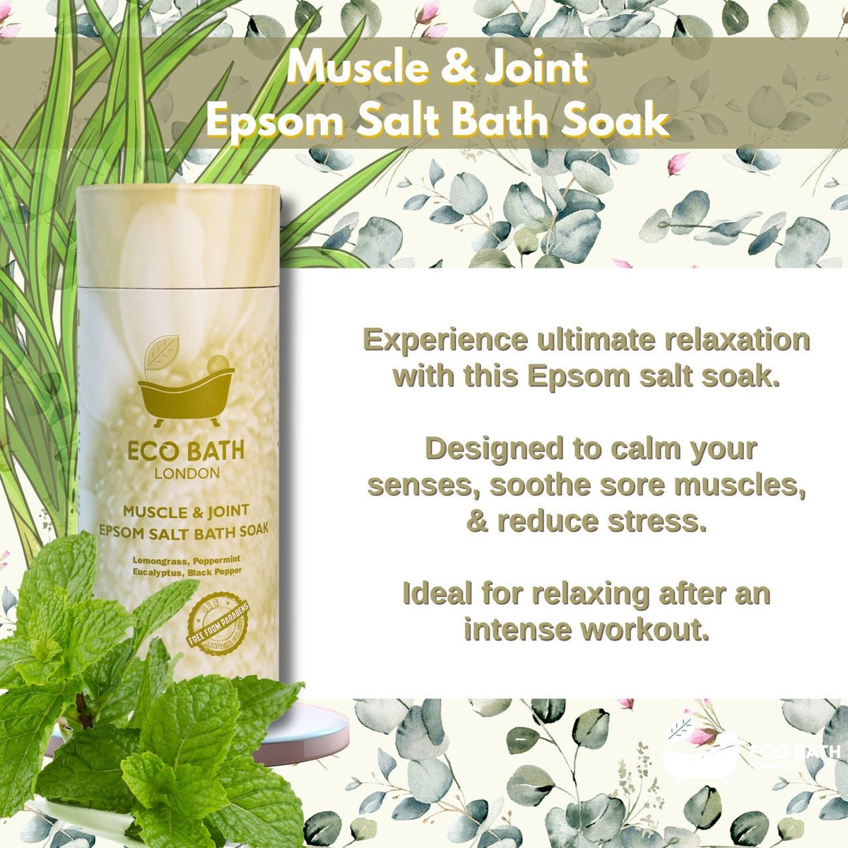Eco Bath London Muscle and Joint Epsom Salt Bath Soak - Tube