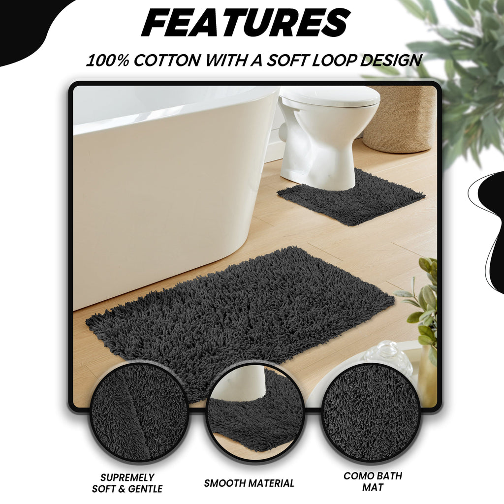 OLIVIA ROCCO Como 2 Piece Black Bath Mat And Pedestal Set Non Slip 100% Cotton Super Soft Easy-Care Home Essential