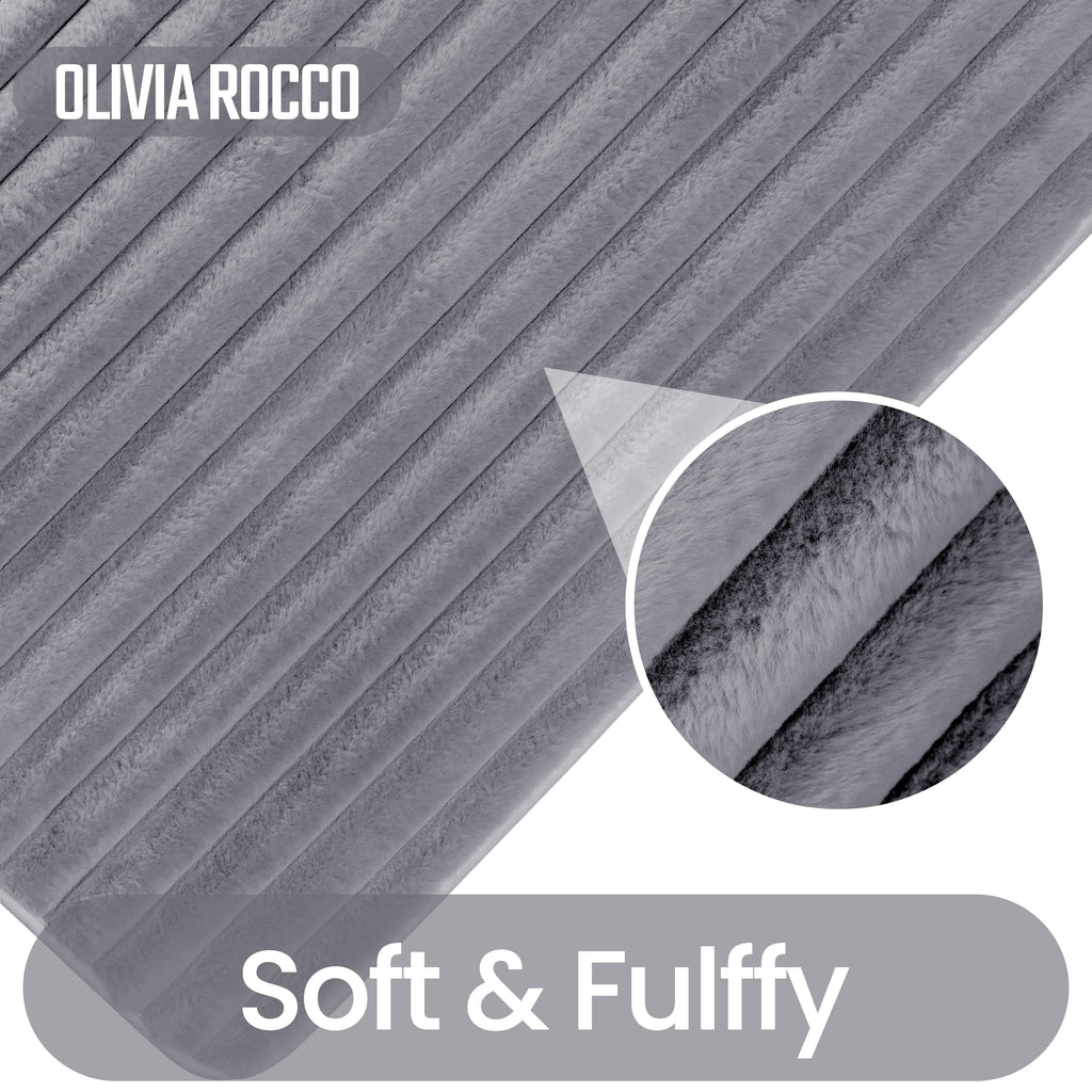 OLIVIA ROCCO 2 Piece Ribbed Bath Mat Set Charcoal Extra Soft Non Slip Super Absorbent