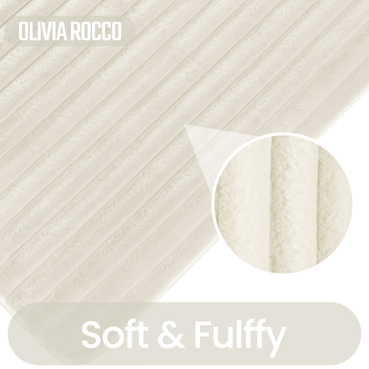 OLIVIA ROCCO 2 Piece Ribbed Bath Mat Set Cream Extra Soft Non Slip Super Absorbent Easy