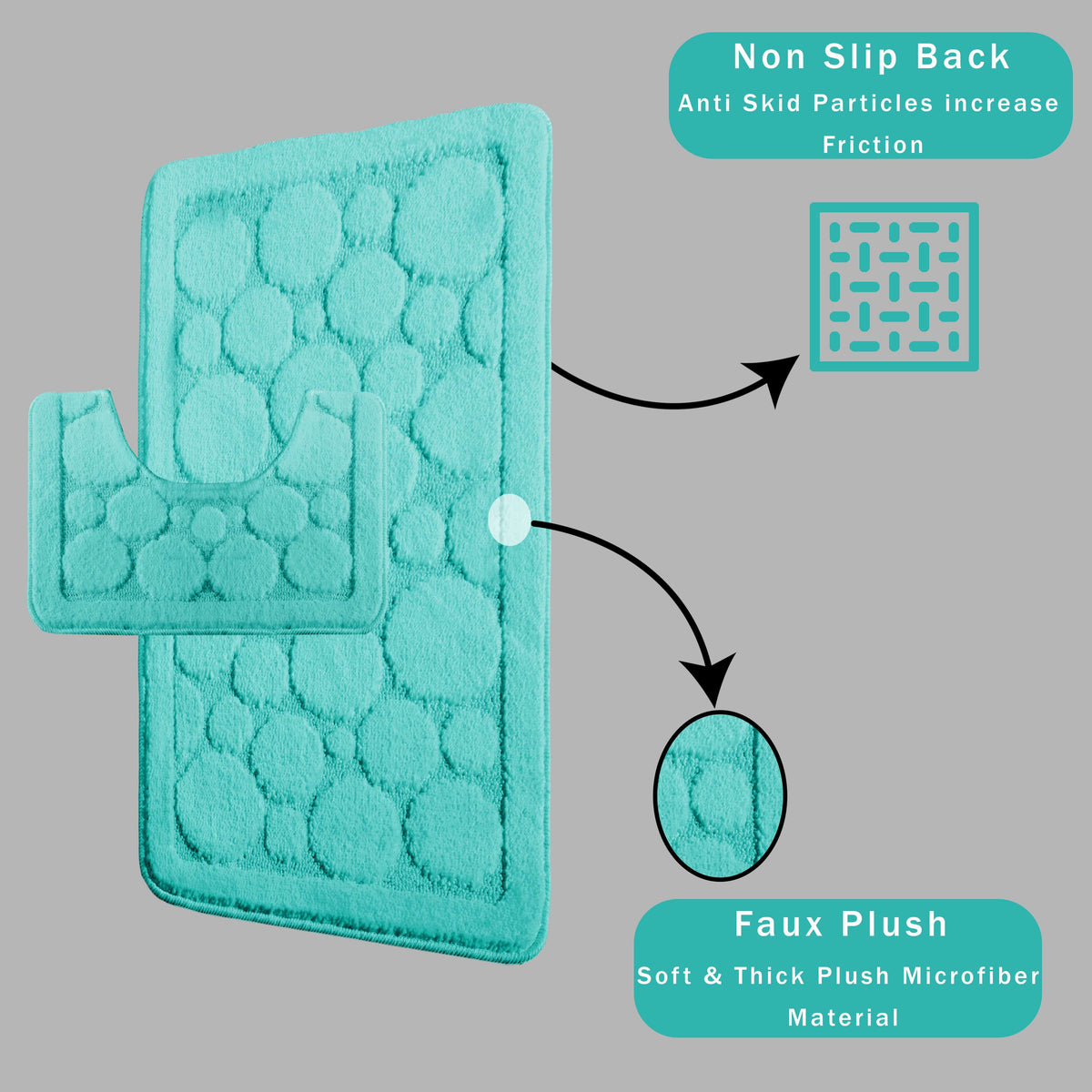 OLIVIA ROCCO Cali Bubbles 2 Piece Duck Egg Bath Mat and Pedestal Set Non Slip Super Soft Easy-Care Home Essential