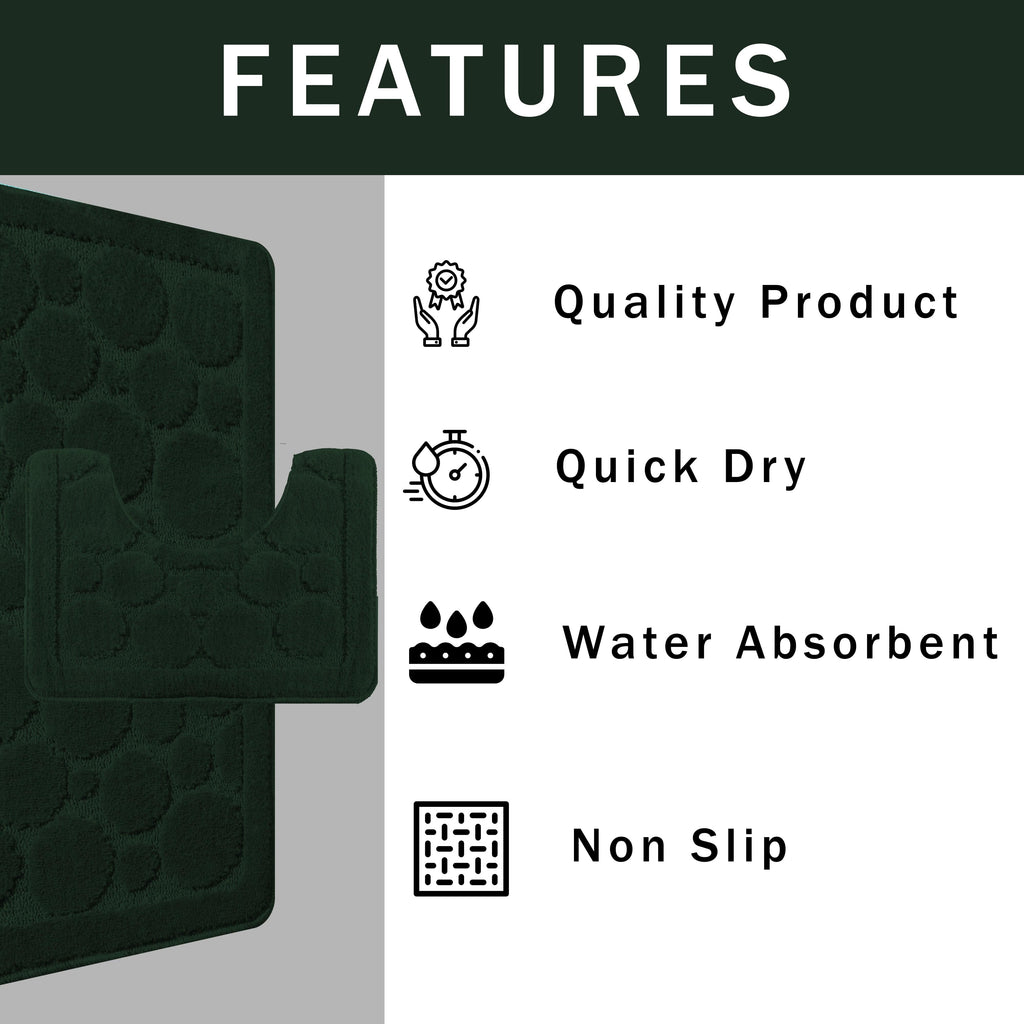 OLIVIA ROCCO Cali Bubbles Emerald Green Bath Mat And Pedestal Set Non Slip Hotel-Quality Everyday Comfort