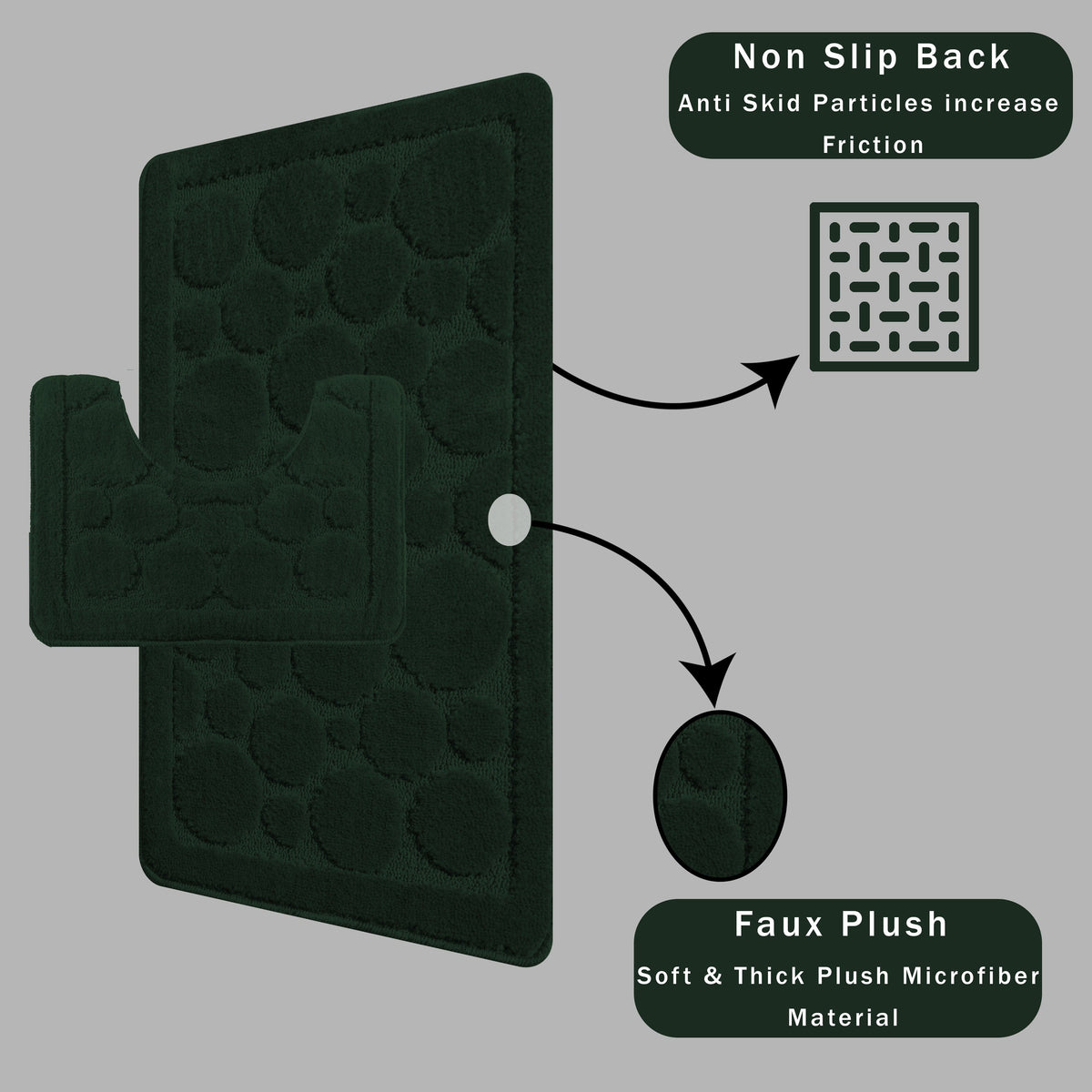 OLIVIA ROCCO Cali Bubbles Emerald Green Bath Mat And Pedestal Set Non Slip Hotel-Quality Everyday Comfort