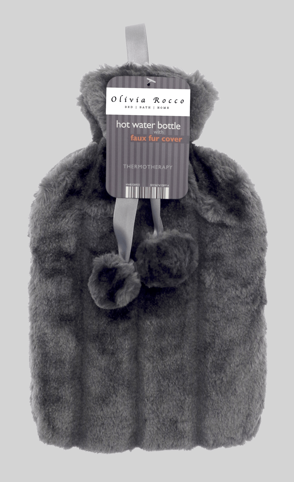 OLIVIA ROCCO Hot Water Bottle 2L With Faux Fur Pom Pom Cover Soft Plush Natural Rubber UK