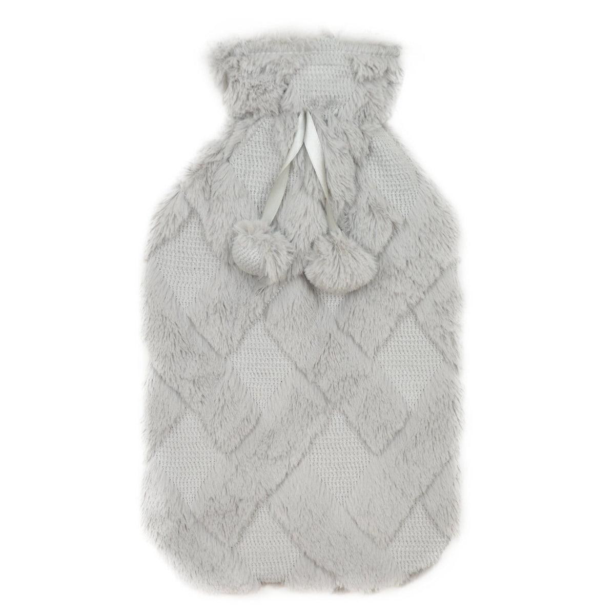 OLIVIA ROCCO Diamond Fleece Plush Hot Water Bottle 2L With Pom Poms Natural Rubber UK
