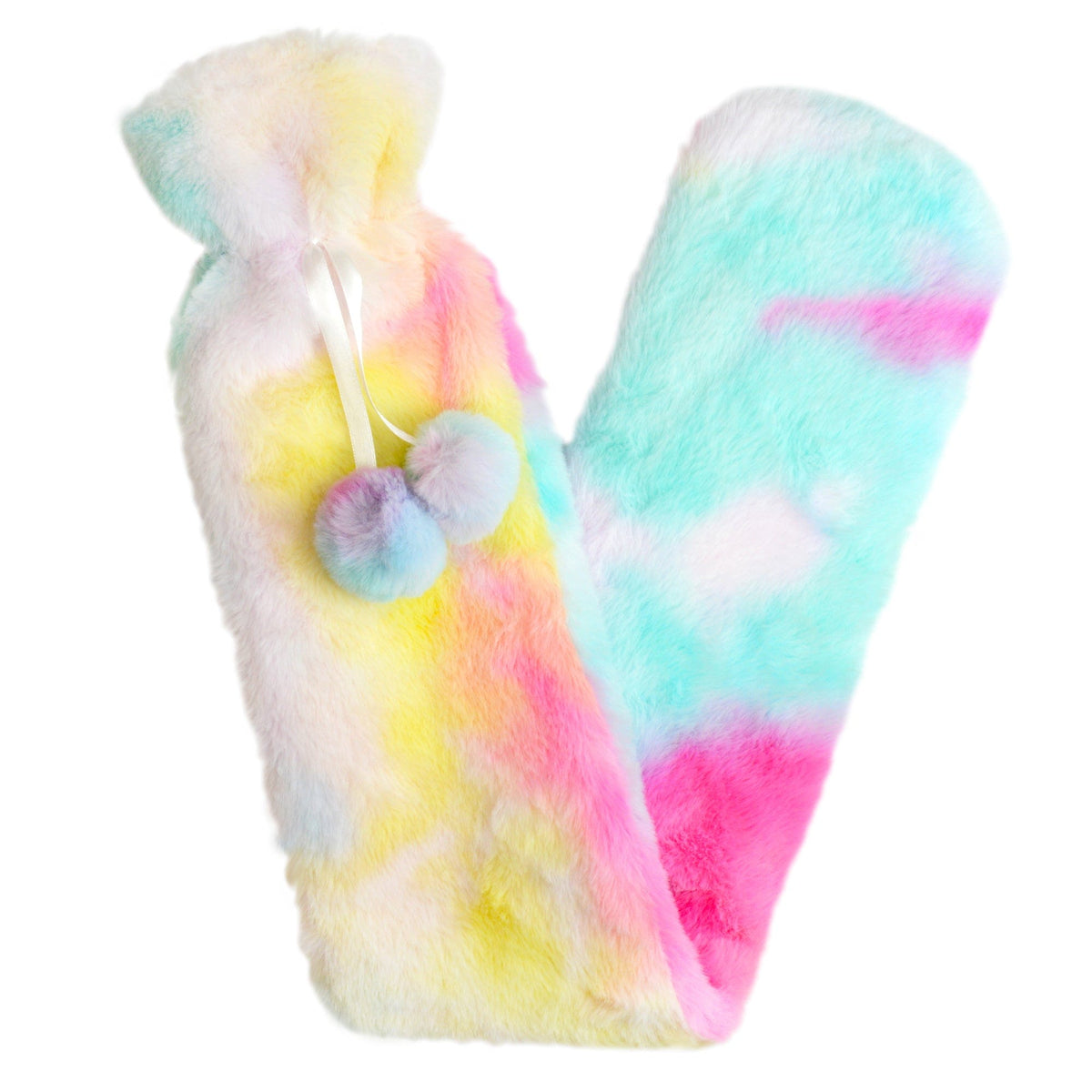 OLIVIA ROCCO Extra Long Rainbow Tie Dye Hot Water Bottle 2L Heat Therapy With Soft Faux