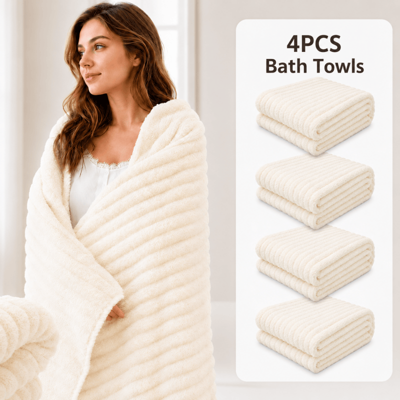 4PCS White Coral Fleece Bath Towels 70 x 135cm Soft Absorbent Quick Dry Xmas Christmas Gift Set