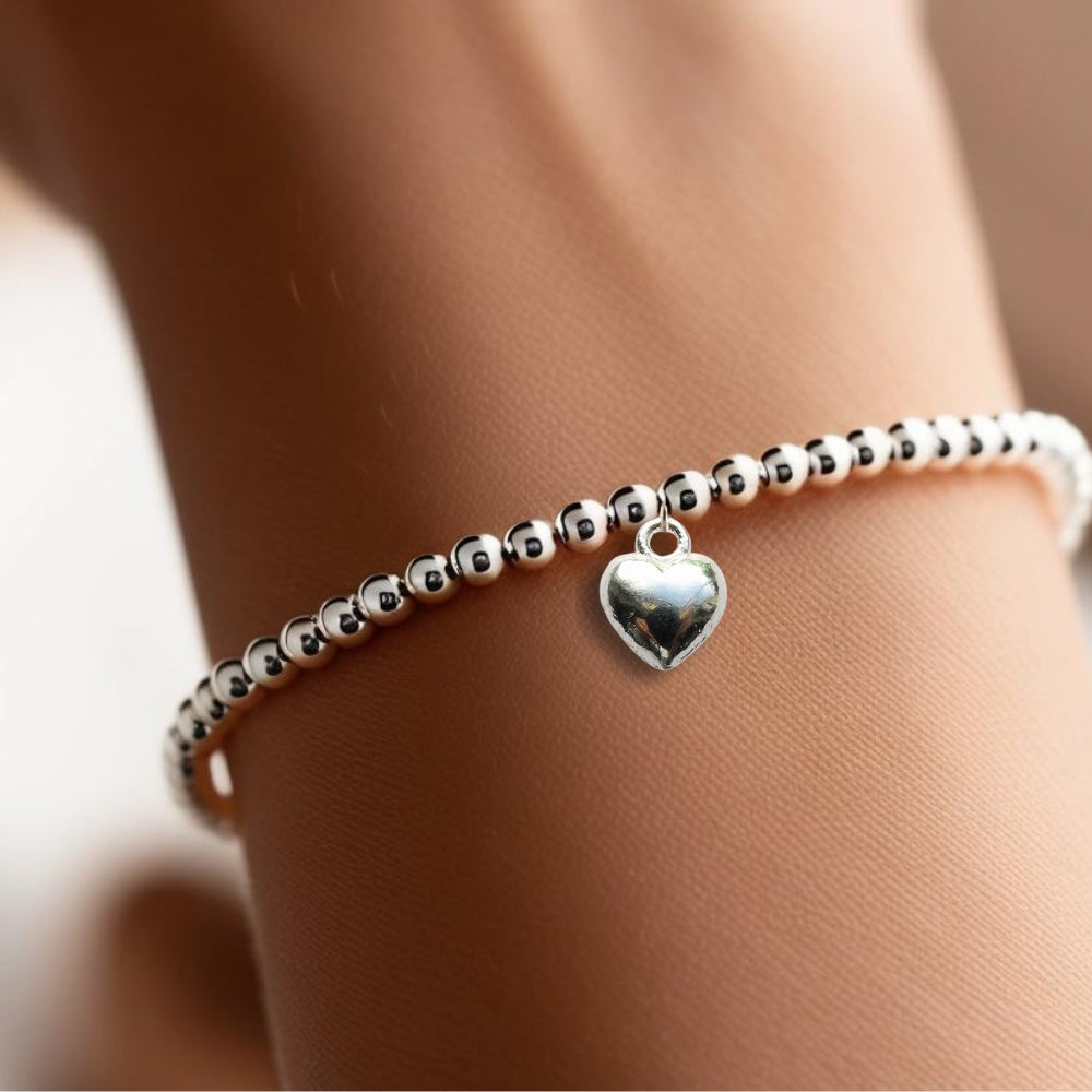 Silver Heart Beaded Bracelet & Anniversary Message Gift Gift Card