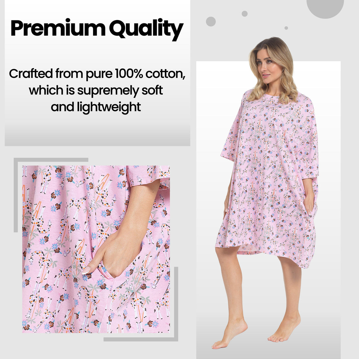 Daisy Dreamer Women Giraffe Print Nighty Dress Baggy Oversized 100% Cotton Short Sleeved